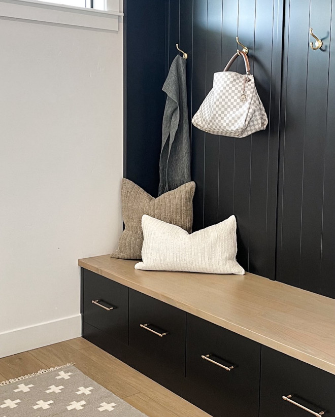 Sherwin Williams Tricorn Black Black Mudroom with Shiplap Back Paint Color Sherwin Williams Tricorn Black Black Mudroom with Shiplap Back Paint Color Sherwin Williams Tricorn Black Black Mudroom with Shiplap Back Paint Color #SherwinWilliamsTricornBlack #BlackMudroom #Shiplap #PaintColor