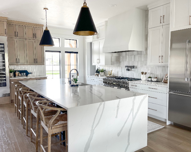 Waterfall island countertop in Sequel Calacatta Iris quartz Waterfall island countertop in Sequel Calacatta Iris quartz Waterfall island countertop in Sequel Calacatta Iris quartz Waterfall island countertop in Sequel Calacatta Iris quartz #Waterfallisland #countertop #Calacattaquartz