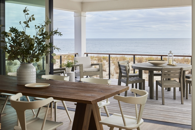 Beach house dining room opens to deck Beach house dining room opens to deck facing ocean Beach house dining room opens to deck #Beachhouse #diningroom #deck