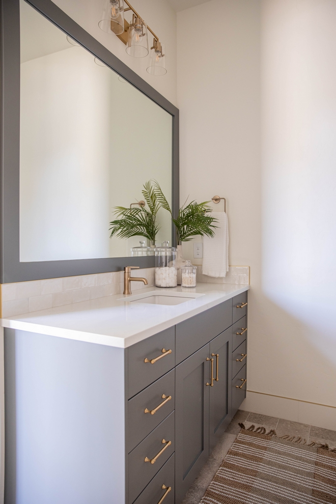 Bathroom Mirror Frame and Cabinet Paint Color Sherwin Williams Roycroft Pewter