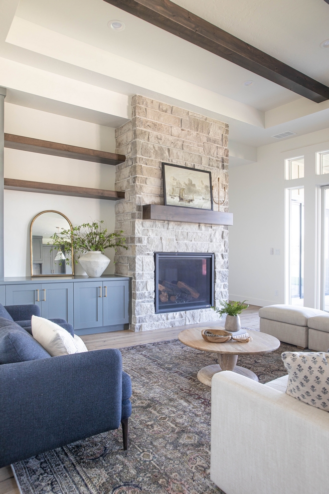 Charcoal Ashlar Stone Fireplace