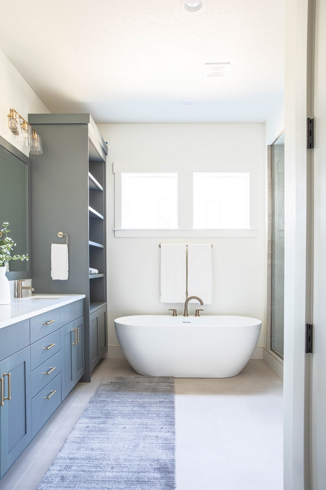 Bathroom Wall Paint Color Sherwin Williams SW 7008 Alabaster with Sherwin Williams SW 2848 Roycroft Pewter on cabinets