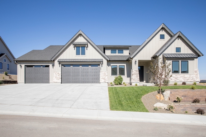 Main Body Siding Paint Color Sherwin Williams Intellectual Gray SW 7045 Garage Door and Facia Paint Color Sherwin Williams Iron Ore SW 7069