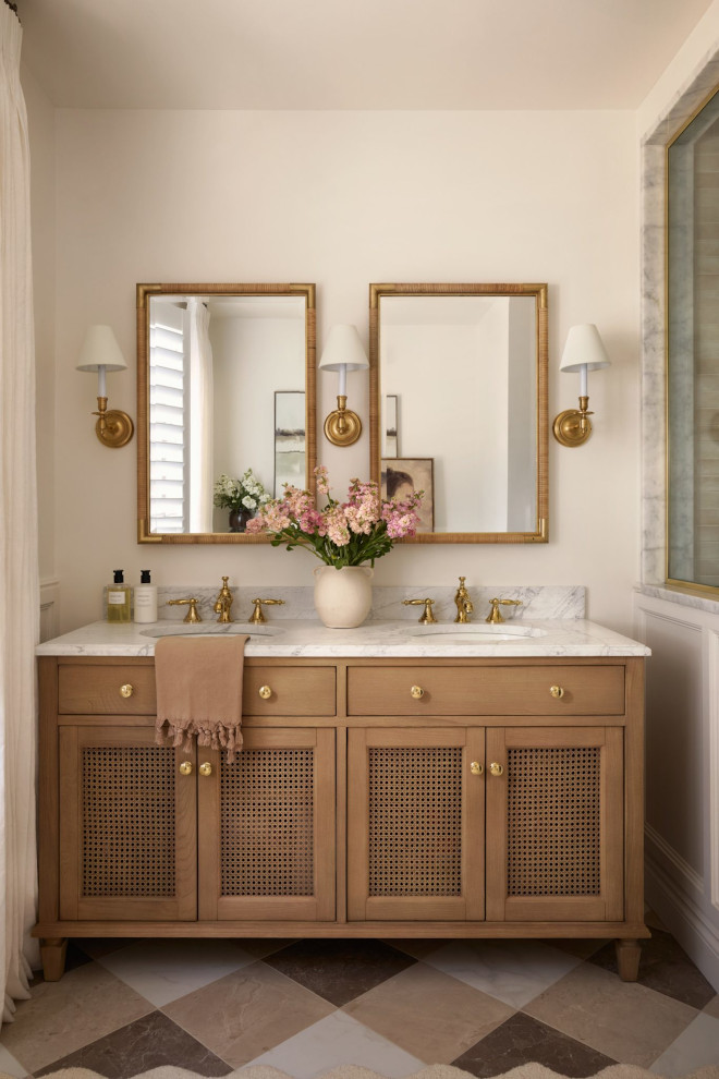 Earth-Tone Bathroom Vibes – Warm Neutrals, Wood Vanity & Spa-Like 2026 Design Earth-tone bathroom vibes with warm neutrals, natural textures, and an organic wood vanity. Earthy tile and calming, spa-like design elements create a serene 2026 bathroom look. Save this warm neutral bathroom inspiration for your remodel ideas.