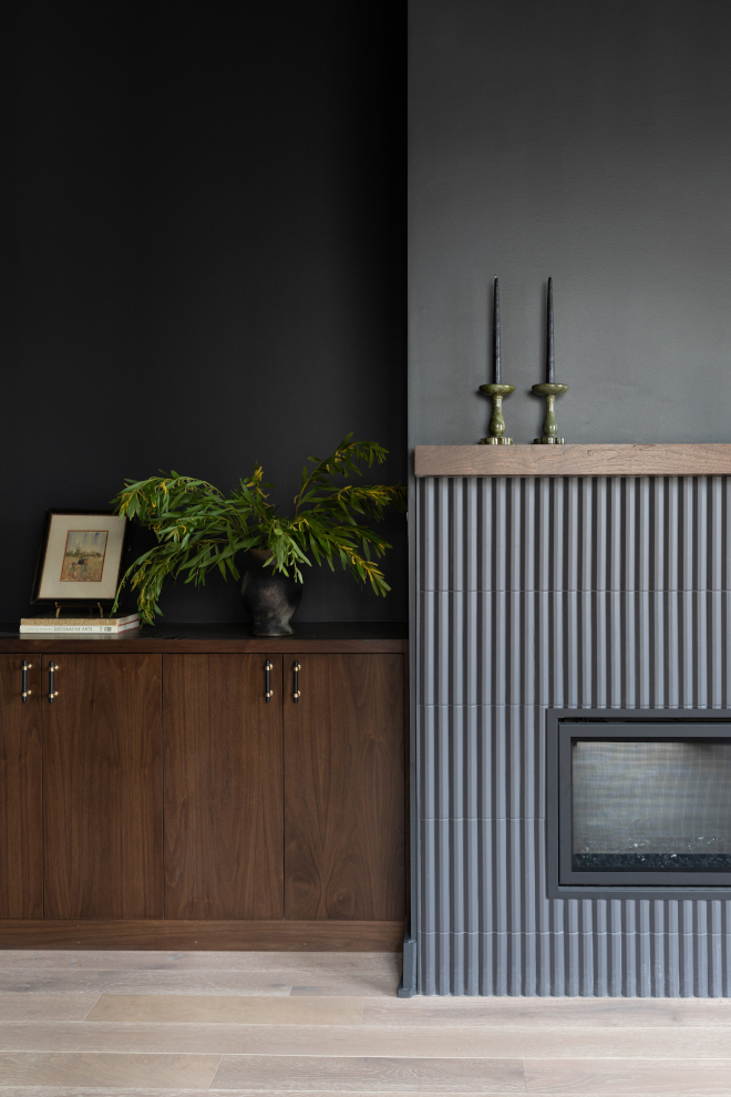 Close-up of Benjamin Moore Graphite paint color used on walls and trim in a modern home study.
