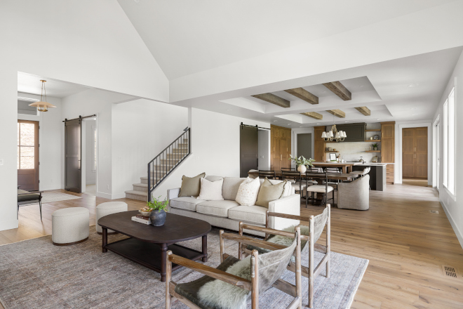Idaho great room with vaulted ceilings and neutral Alabaster walls