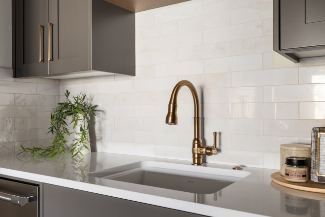 Delta Broderick Champagne Bronze faucet over Kohler undermount sink