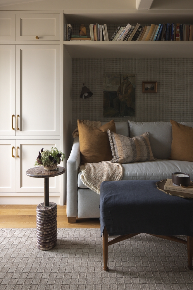 office built in cabinets painted Benjamin Moore Ballet White with matte finish