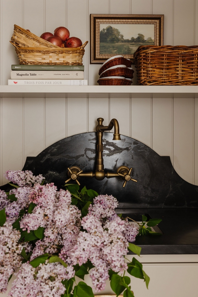 Black Soapstone Pantry Countertop with Brass Faucet and Beadboard Walls Black Soapstone Pantry Countertop with Brass Faucet and Beadboard Walls Black Soapstone Pantry Countertop with Brass Faucet and Beadboard Walls #BlackSoapstone #Soapstone #Pantry #Countertop #BrassFaucet #Beadboard