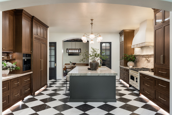 luxury-walnut-white-oak-kitchen-renovation Luxury kitchen with walnut White Oak inset cabinets, custom green island and Taj countertops.