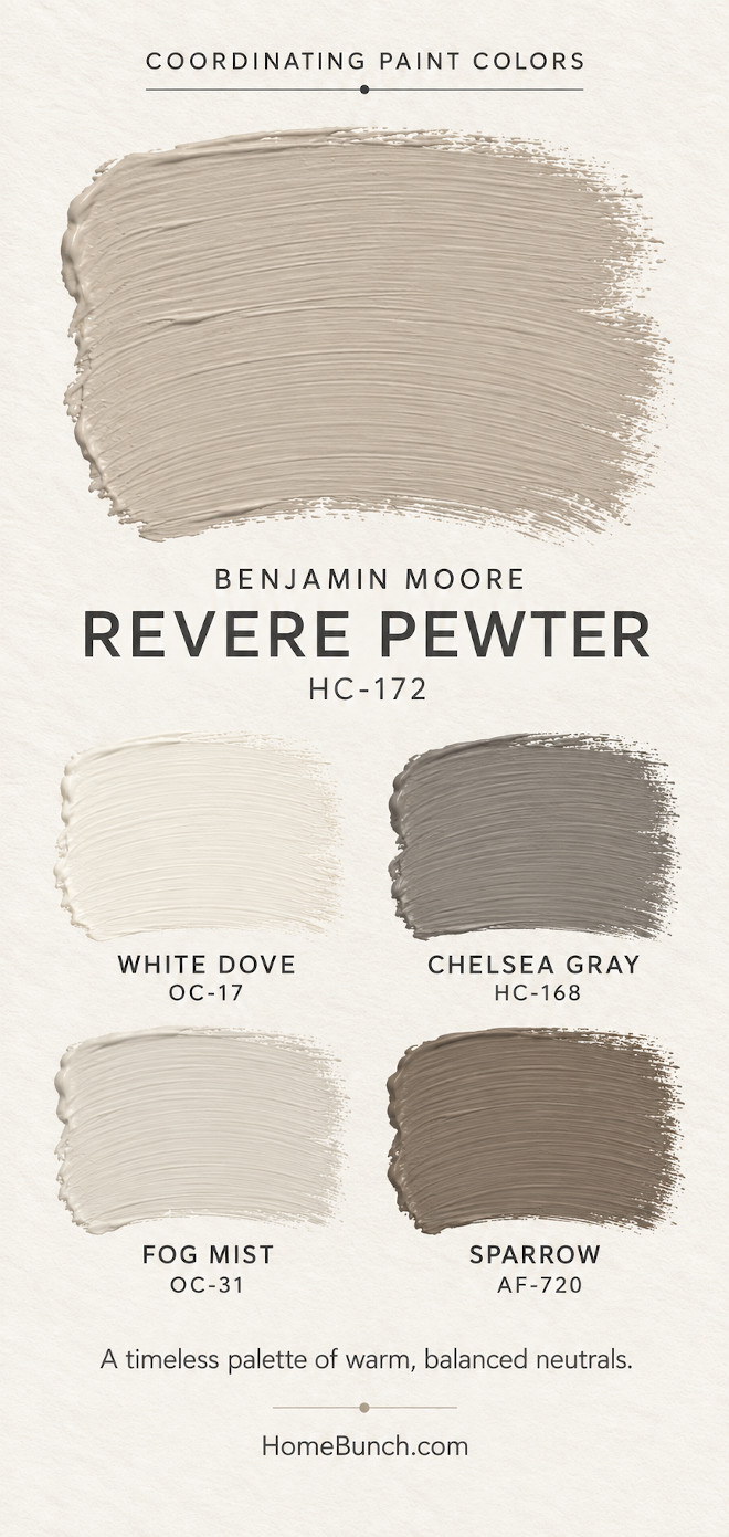 Benjamin Moore Revere Pewter Coordinating Paint Colors Benjamin Moore White Dove Benjamin Moore Chelsea Gray Benjamin Moore Fog Mist Benjamin Moore Sparrow #BenjaminMoore #Colorpalette #BenjaminMooreReverePewter #CoordinatingColors #PaintColors #PaintColor #BenjaminMooreWhiteDove #BenjaminMooreChelseaGray #BenjaminMooreFogMist #BenjaminMooreSparrow Benjamin Moore Revere Pewter Coordinating Paint Colors Benjamin Moore White Dove Benjamin Moore Chelsea Gray Benjamin Moore Fog Mist Benjamin Moore Sparrow #BenjaminMoore #Colorpalette #BenjaminMooreReverePewter #CoordinatingColors #PaintColors #PaintColor #BenjaminMooreWhiteDove #BenjaminMooreChelseaGray #BenjaminMooreFogMist #BenjaminMooreSparrow