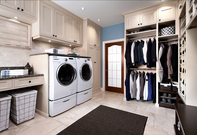 Laundry Room Mudroom Design. Great combination of laundry room and mudroom design. #LaundryRoom #Mudroom