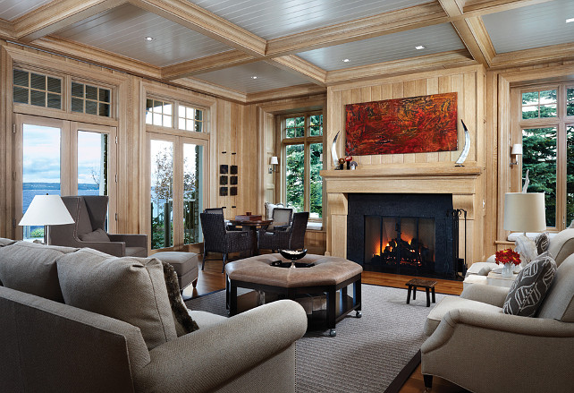 Family Room, Paneled Walls. Beautiful family room with white oak paneling. #FamilyRoom #PaneledWalls