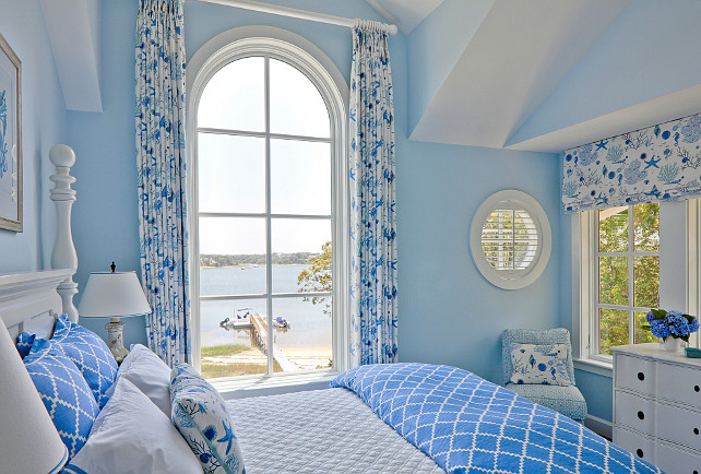 Blue bedroom. Blue bedroom paint color. Blue bedroom ocean view. Blue bedroom curtains. Blue bedroom bedding. Blue bedroom furniture. Blue bedroom white furniture. Blue bedroom decor. Blue bedroom design. Blue bedroom ideas. #Bluebedroom SLC Interiors. 