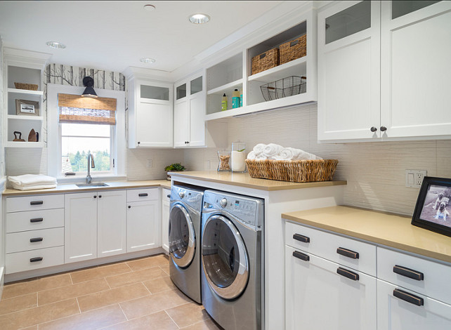 Laundry Room Storage Design. Great laundry room storage ideas. #LaundryRoom #Storage