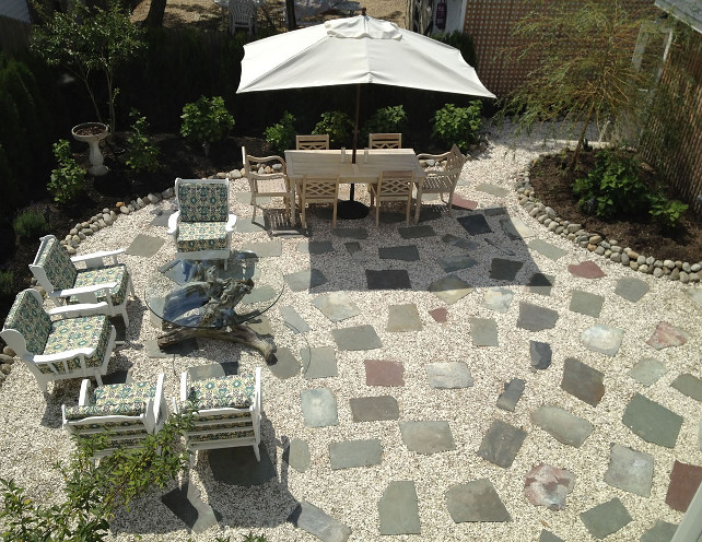 Backyard Patio. Paver Patio Ideas. Gravel patio with pavers. This is a very inspiring backyard layout. Adding gravel and pavers make this backyard almost maintenance-free! #Patio #Paver #Gravel #Backyard OUTinDesign.