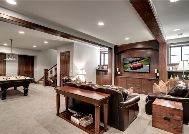 Basement Design Ideas. This basement is great to relax or entertaining. #BasementDesign #BasementIdeas