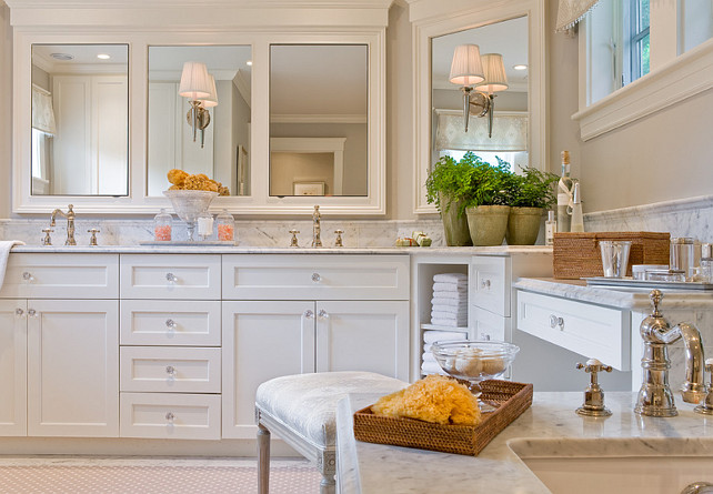 Bathroom Cabinet. Bathroom Cabinet Design. White Bathroom Cabinet with glass knobs. #Cabinet #BathroomCabinet #BathroomCabinetDesign #BathroomCabinetIdeas Anita Clark Design.