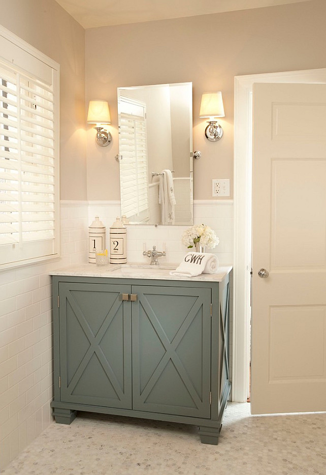 Bathroom Ideas. Bathroom Cabinet Ideas. Bathroom Paint Color. Neutral Bathroom #Bathroom  Tiffany Farha Design