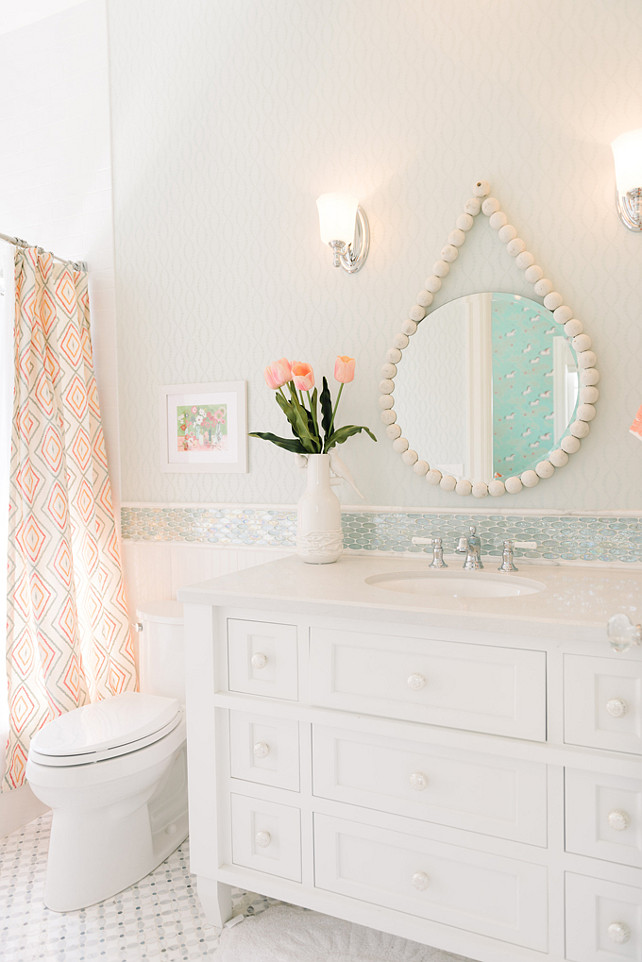 Bathroom Mirror. Bathroom Mirror. Beaded round mirror. #Bathroom #Mirror Four Chairs Furniture.