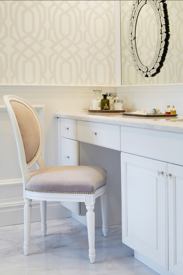 Bathroom Vanity design Ideas. Feminine bathroom vanity and cabinets. #Bathroom #Cabinets #Vanity