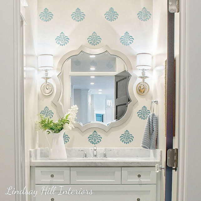 Bathroom with Stencil Walls. Lindsay Hill Interiors.