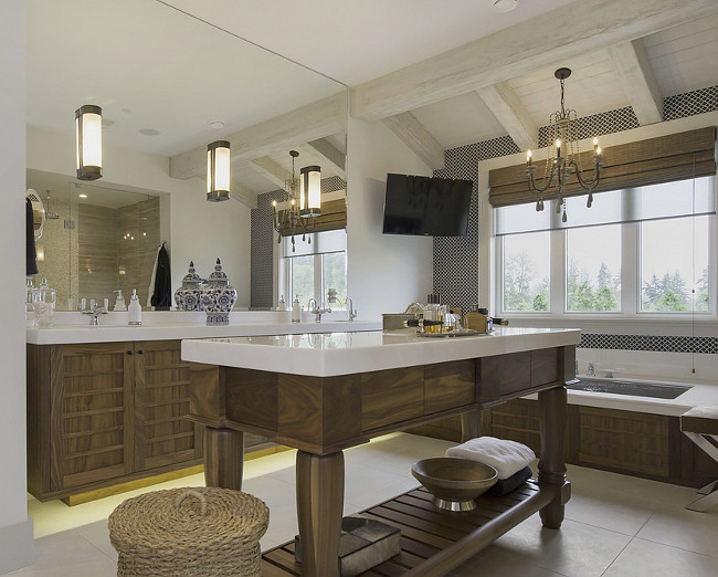 Bathroom with island. Bathroom island design ideas. #Bathroom #Island Michael Grahame via Home Bunch.