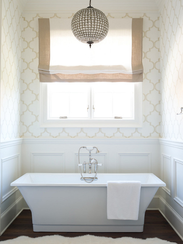 Bathroom. Bathroom Bathtub. Bathroom Wallpaper. Bathroom Lighting. Bathroom Hardwood Floor. #Bathroom #BathroomBathtub #BathroomWallpaper #BathroomLighting #BathroomHardwood Chenault James Interiors.