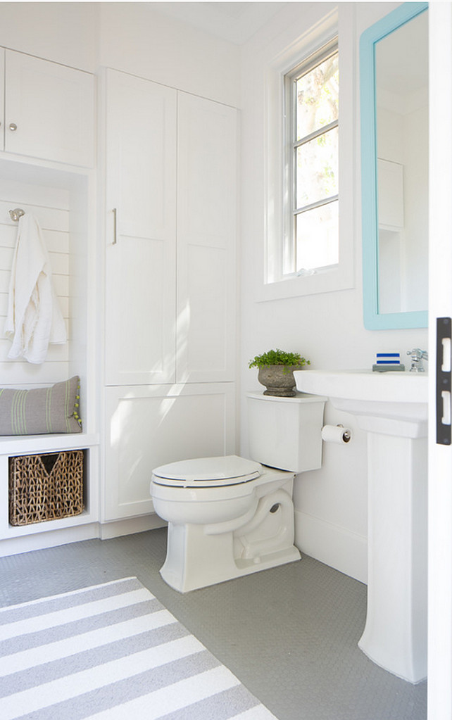 Bathroom. Pool House Bathroom Ideas. This bathroom is place close to pool area for easy access. #Pool #Bathroom #PoolBathroom Brooke Wagner Design.