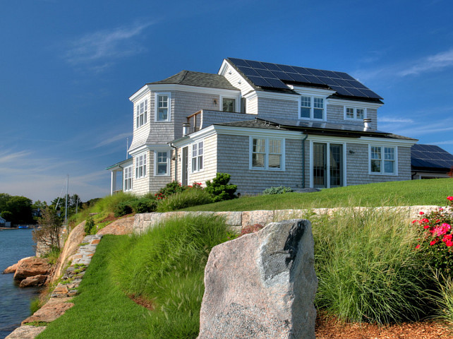 Beach Front Cottage. Beach Front Shingle Cottage. Beach Front Cottage with Solar Panels. #BeachCottage #ShingleBeachCottage #BeachFront #Cottage #SolarPanels . CK Architects.