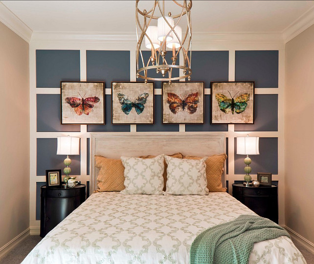 Bedroom Design. Gorgeous unique bedroom design. The bedspread was purchased through Ballard Design. The butterfly art is from Leftbank Art.. #BedroomDesign #Bedroom #BedroomIdeas