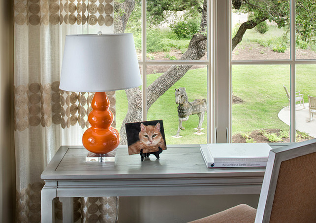 Bedroom Desk. Bedroom Desk by window. Bedroom with Gray Desk. #Bedroom #Desk #Window Martha O'Hara Interiors.