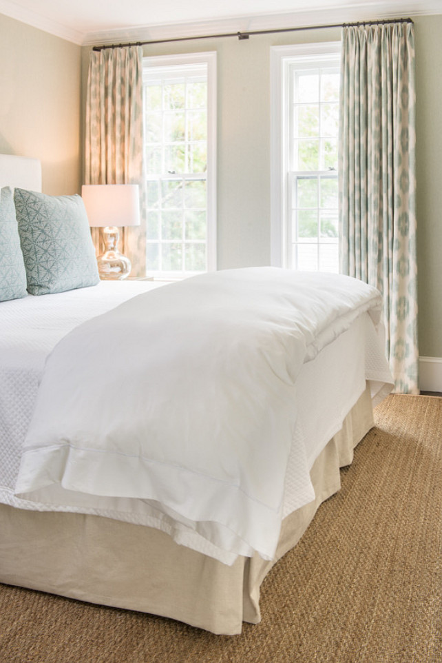 Bedroom Wallpaper Ideas. The wallpaper on the wall is from Harlequin and is a faux grass cloth. #Bedroom #Wallpaper #GrassClothWallpaper Ben Gebo Photography. Annsley Interiors.