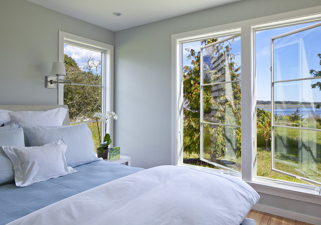 Bedroom. Gray bedroom with ocean view. #Bedroom #GrayBedroom #OceanView Anthony Crisafulli Photography. Jacob Talbot Fine Homebuilders.