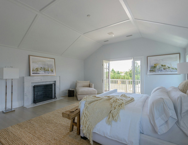 Bedroom. Master Bedroom Fireplace, sisal rug, bleached hardwood flooring and stunning ceiling. #Bedroom #MasterBedroom #Fireplace Sotheby's Homes.