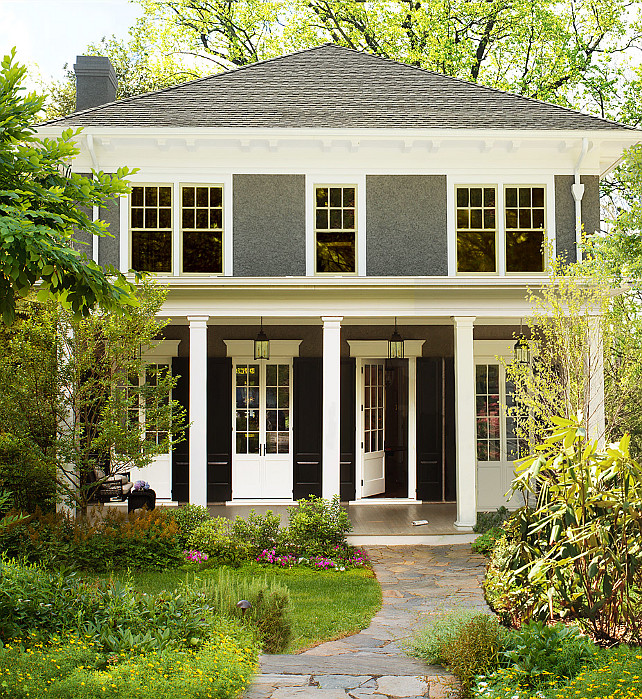 Benjamin Moore Simply White The Color of the Year Home Exterior Paint Color. The stucco color is "Puritan Gray" Benjamin Moore (HC-164) . Donald Lococo Architects.