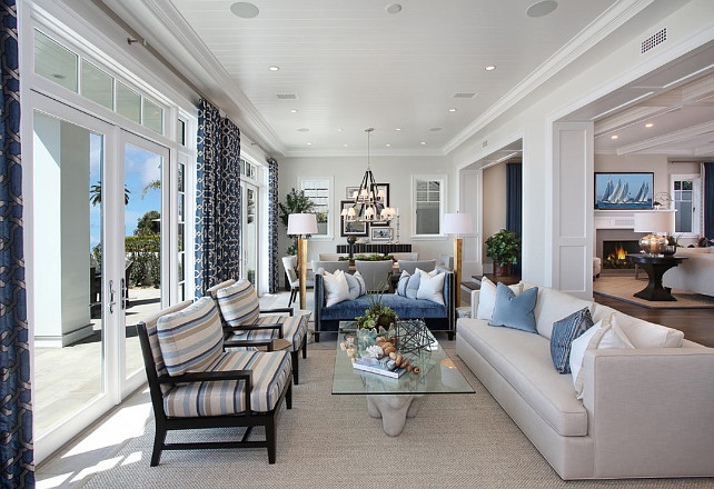 Blue and white living room and dining room. Coastal Blue and white living room and dining room. #blueandwhite #livingroom #DiningRoom #CoastalInteriors #CoastalLivingRoom