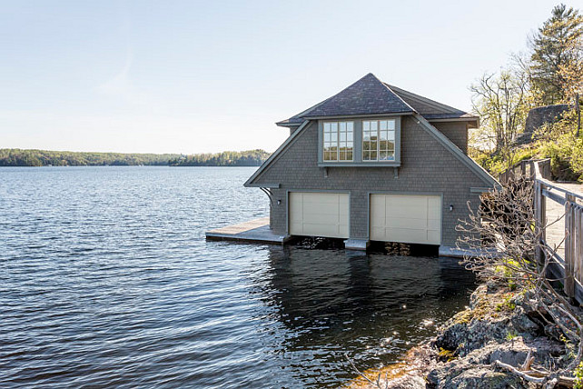 Boathouse Design. Muskoka Boathouse Design Ideas. #Muskoka #Boathouse #BoathouseDesign Via Muskoka Cottages for Sale.