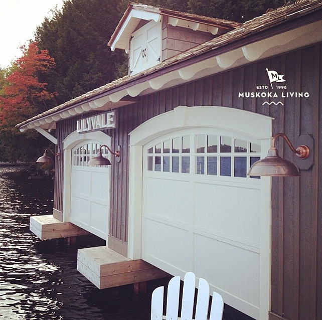 Boathouse. #muskokalivinginteriors #muskokalivingprojects #muskokalivingarchitecture #Lilyvale #lakemuskoka #muskoka #Boathouse Muskoka Living Interiors.