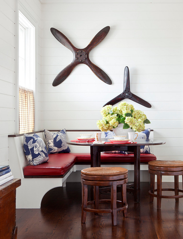 Breakfast Nook. Coastal Breakfast Nook. Banquette Breakfast Nook. #CoastalBreakfastNook #CoastalInteriros Jeannie Balsam LLC.