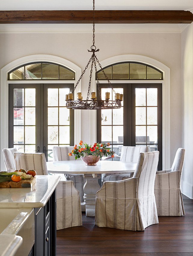 Breakfast Room. Breakfast Room with slipcovered chairs. #BreakfastRoom #SlipcoveredChairs Chenault James Interiors.