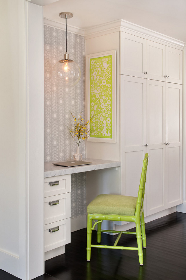 Built-in Desk. Built-in Desk Ideas. Kitchen Desk. #BuiltinDesk #KitchenDesk #Desk Ben Gebo Photography. Annsley Interiors.