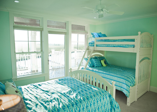 Bunk Room. Bunk Room Ideas #BunkRoom Sherwin Williams 6750 Waterfall.