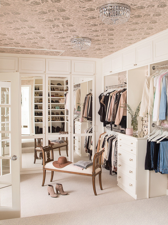 Closet. Dressing Room, Closet. Wallpaper Ceiling in Closet. Walk-in Closet. Closet Cabinet. Closet Cabinet Layout. Closet Cabinet with Mirror Door. #Closet #ClosetCabinet