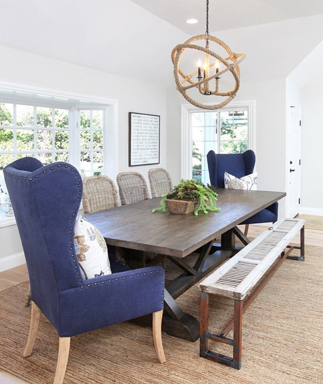 Coastal Dining Room. Coastal Dining Room with Reclaimed Shutter Bench. #CoastalDiningRoom Blackband Design.