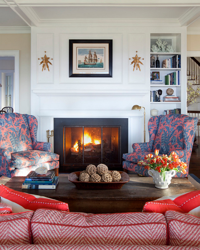 Coastal Living Room. Living Room Fireplace with coastal decor. #CoastalLivingRoom #LivingRoom #Fireplace #CoastalInteriors Jeannie Balsam LLC.