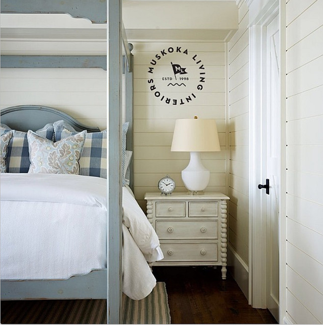 Cottage Bedroom with whitewash walls. #Bedroom #Coastal #Whitewash #Paint Muskoka Living Interiors. #muskokalivinginteriors #muskoka #muskokalivingprojects #interiordesign #windover #custom