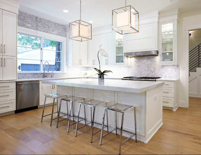 Cube Caged Lantern Pendant Light. Kitchen with Cube Caged Lantern Pendant Light. #CubeCagedLanternPendantLight Butter Lutz Interiors, LLC.