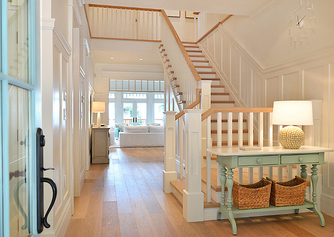 White Oak Flooring. The hardwood floor is manufactured brushed white oak with a clear polyurethane coating from European Touch Hardwood. The boards are 7 1/2" wide in lengths ranging from 2' to 6'. The thickness is 5/8" with a 4mm wear layer. #OakFlooring #WhiteOak #HardwoodFlooring Sunshine Coast Home Design. 