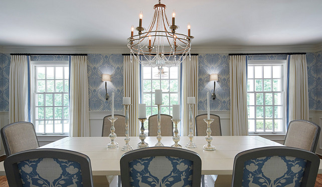 Dining Room Chair Fabric. Blue and white Dining Room Chair Fabric. Dining Room Chair Fabric Ideas. #DiningRoom #Chair #Fabric Martha O'Hara Interiors.
